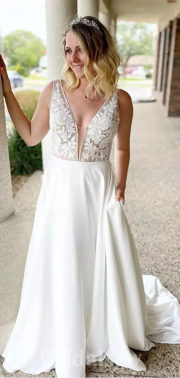 A-line Beach New Beat Lace Luxurious Classic Elegant Vintage Long Wedding Dresses WD399