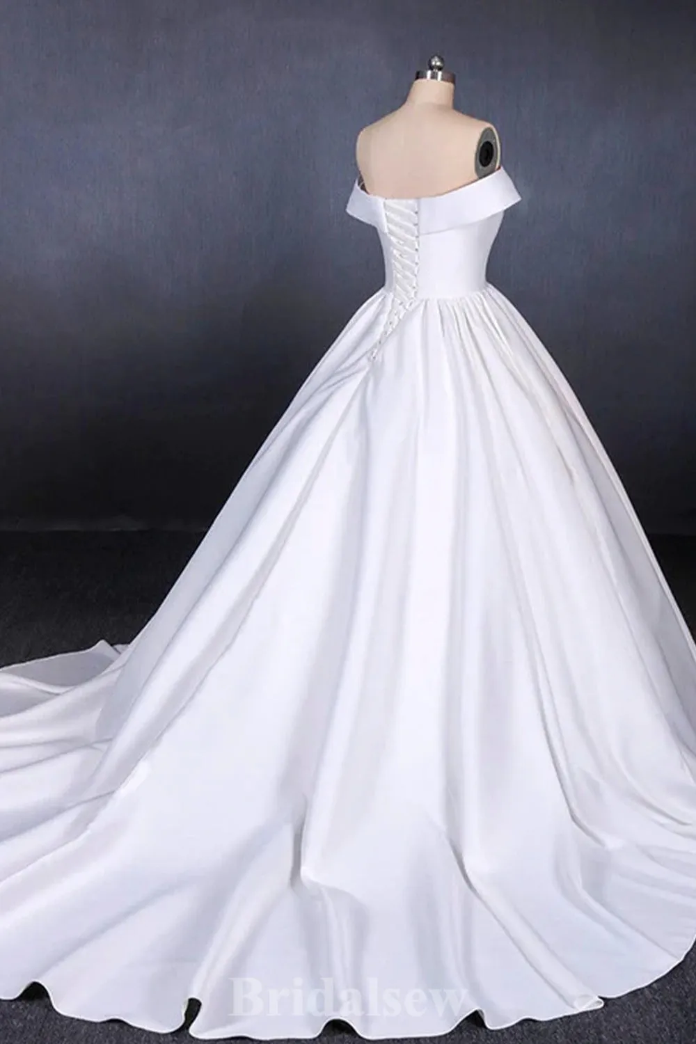 A-line Beach Satin Gorgeous Luxurious Classic Off the Shoulder Vintage Long Wedding Dresses WD398