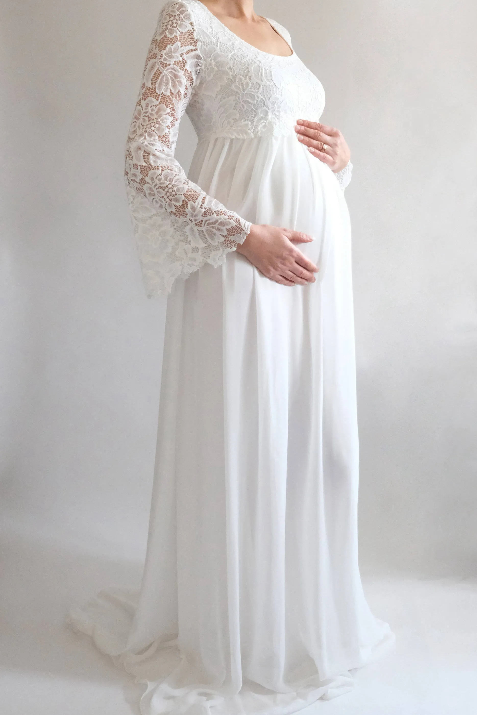 A-line Bell Long Sleeve Empire Maternity Wedding Dress-715522