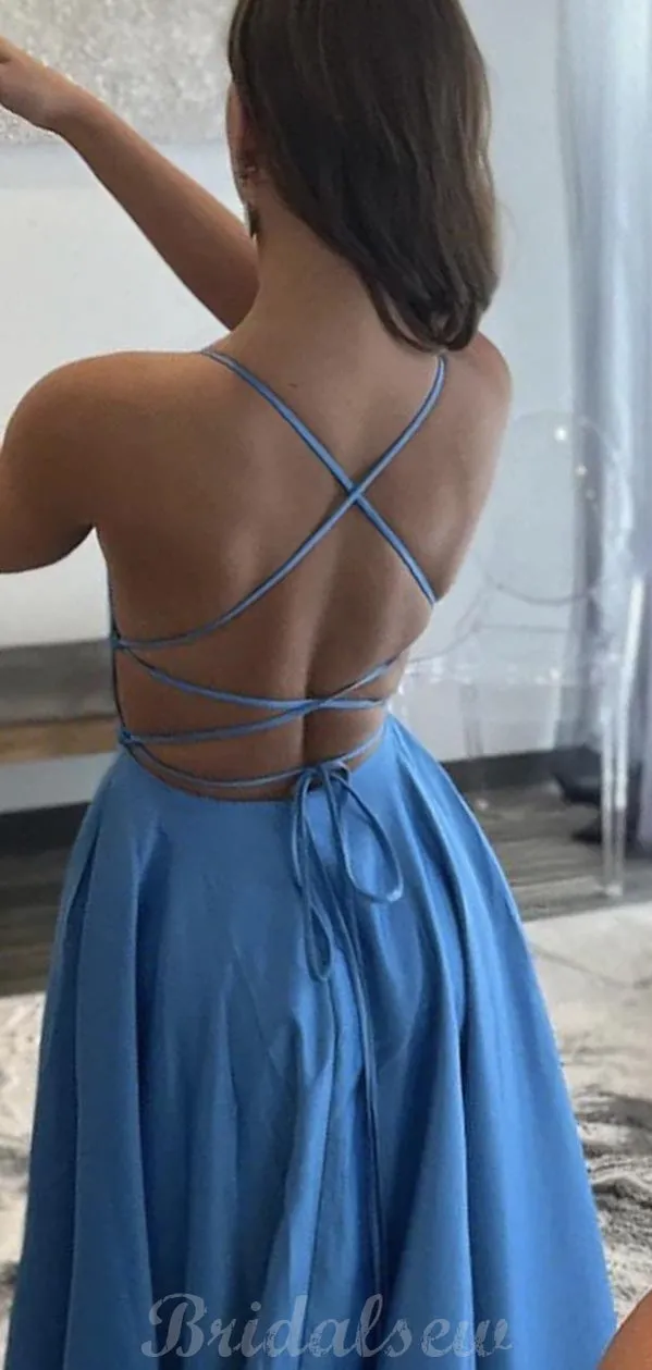 A-line Blue Spaghetti Straps Party Formal Long Prom Dresses, Evening Dress PD436