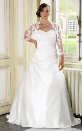 A-Line Floor-Length Sweetheart Long Sleeve Satin Sweep Train Side Draping Dress-714781