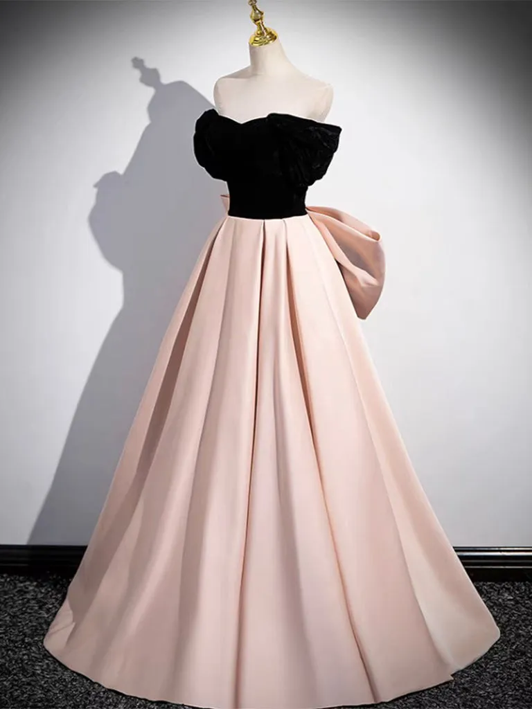 A-Line Off Shoulder Satin Champagne Long Prom Dress, Champagne Long Evening Dress