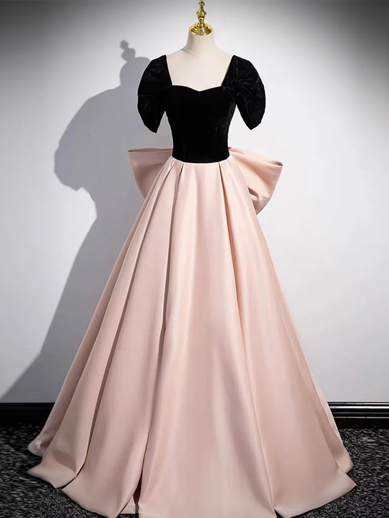 A-Line Off Shoulder Satin Champagne Long Prom Dress, Champagne Long Evening Dress