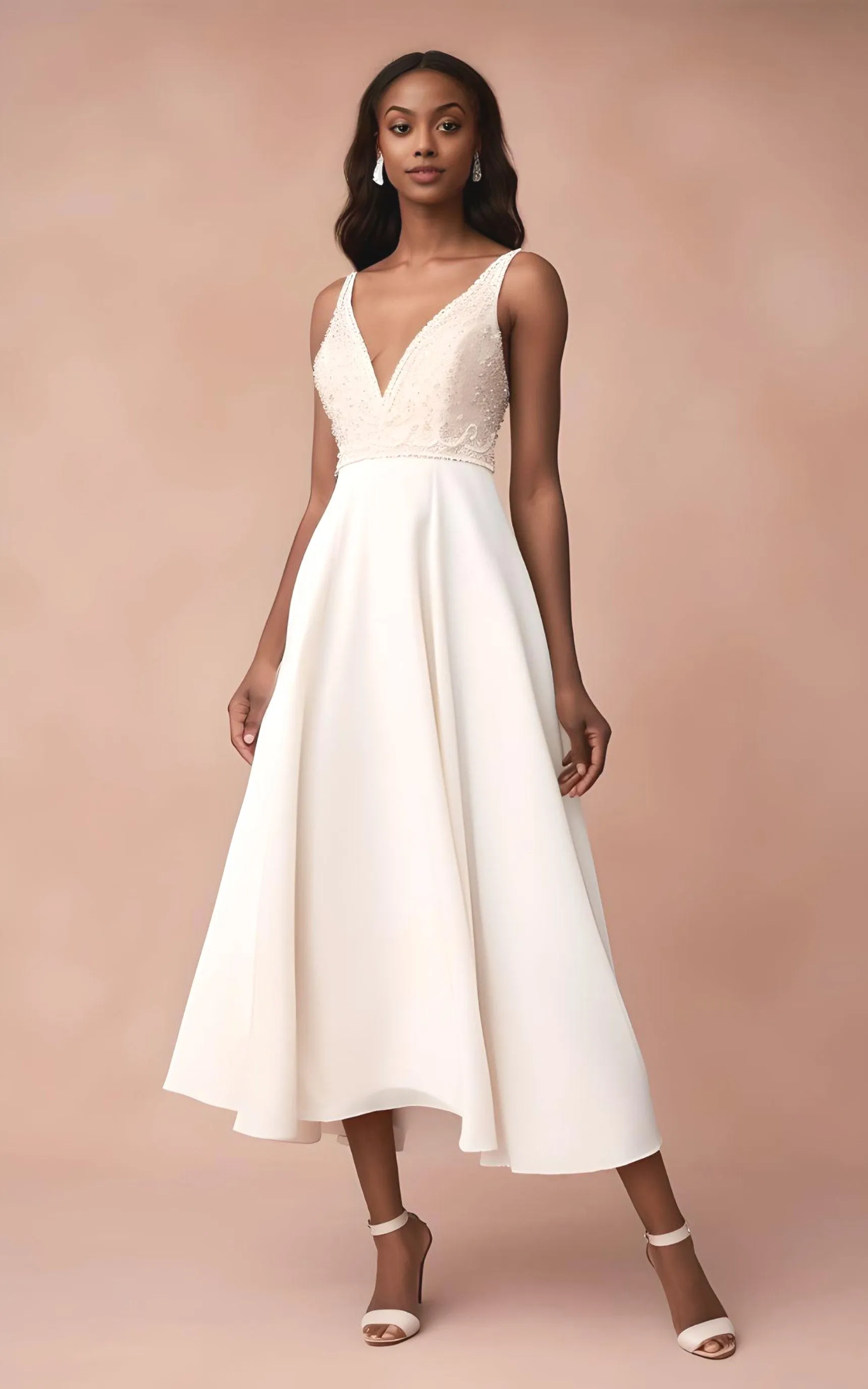 A-Line Sleeveless Chiffon Wedding Dress 2023 V-neck Beach Country Garden Court Tea-length Vintage Sexy Casual