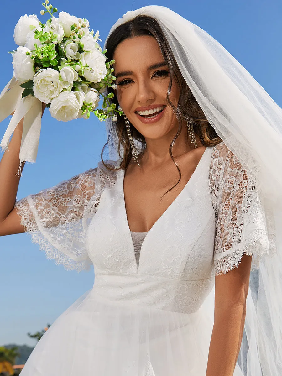 A-line V-Neck Lace Wedding Dresses With Embroidery