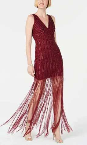 Adrianna Papell AP1E205861 - Sleeveless Beaded Fringed Hem Dress