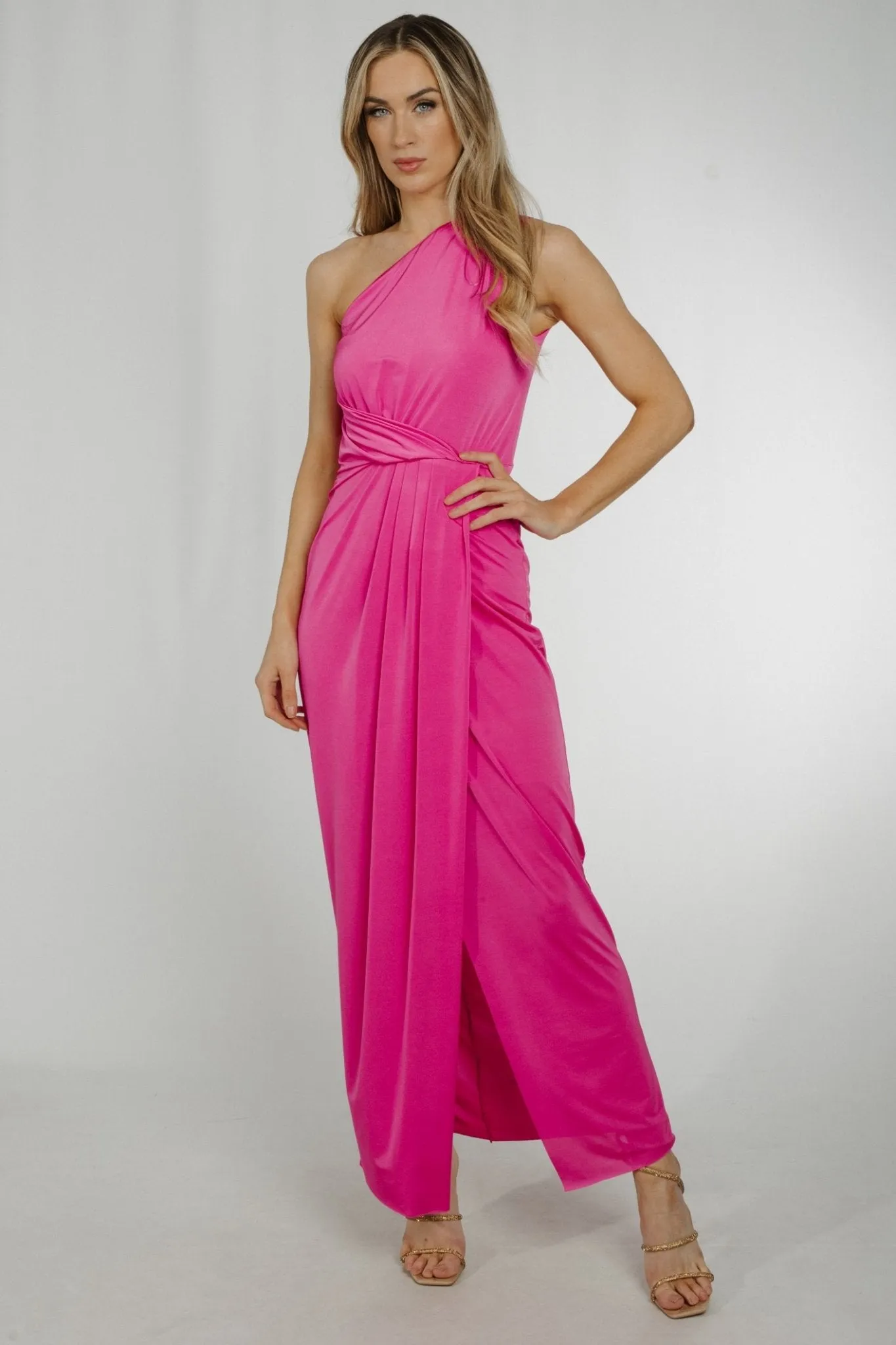 Alana Drape Front Dress In Pink