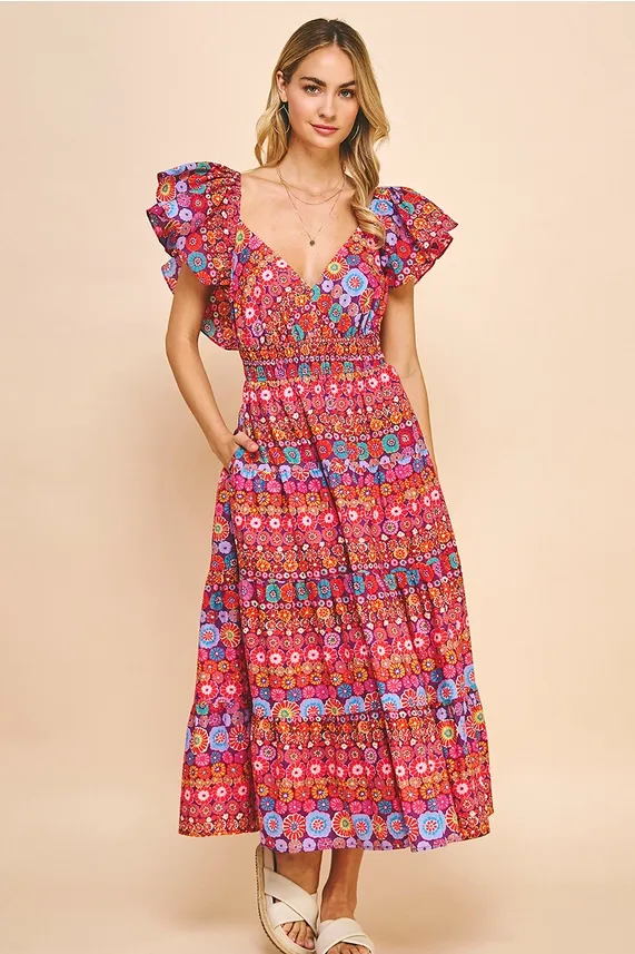 Allover Boho Print Cutout Dress