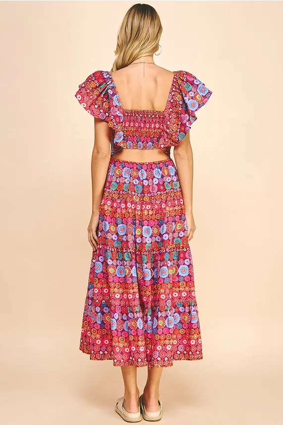 Allover Boho Print Cutout Dress