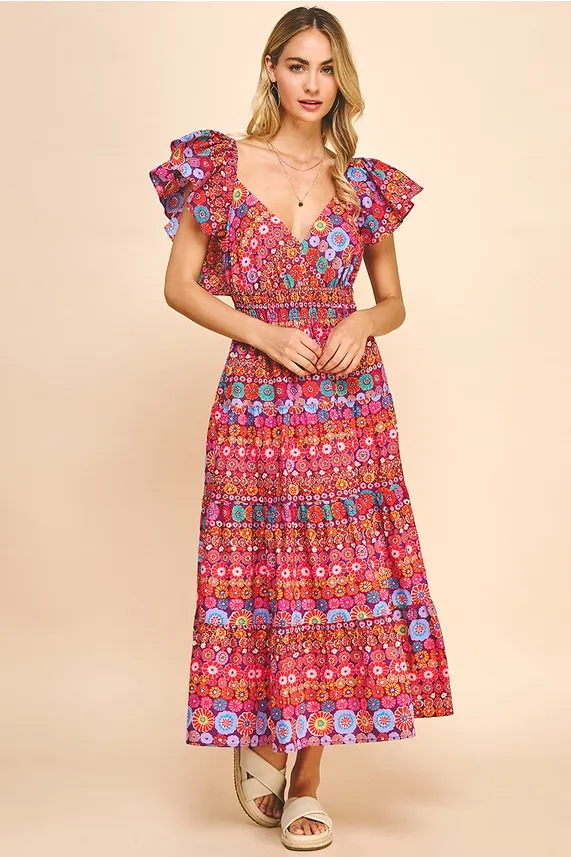 Allover Boho Print Cutout Dress