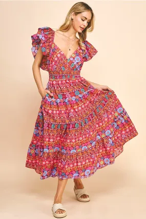 Allover Boho Print Cutout Dress