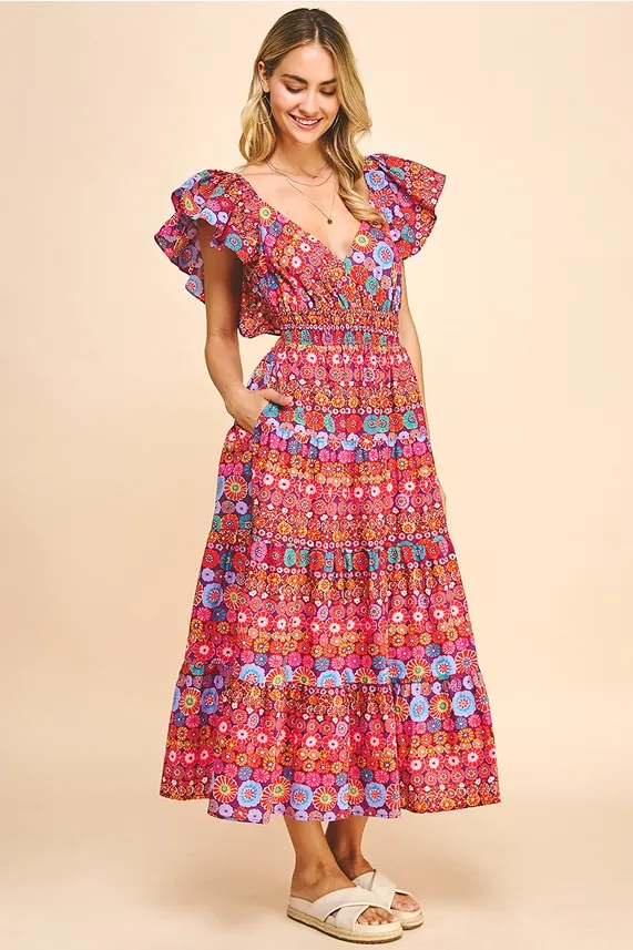 Allover Boho Print Cutout Dress