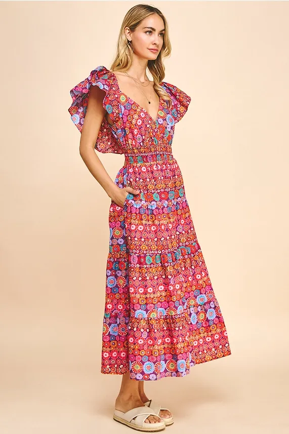 Allover Boho Print Cutout Dress