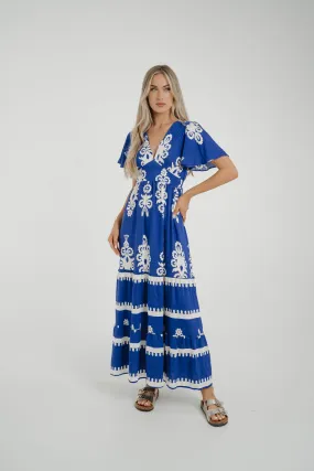 Ally Printed Dress In Royal Blue