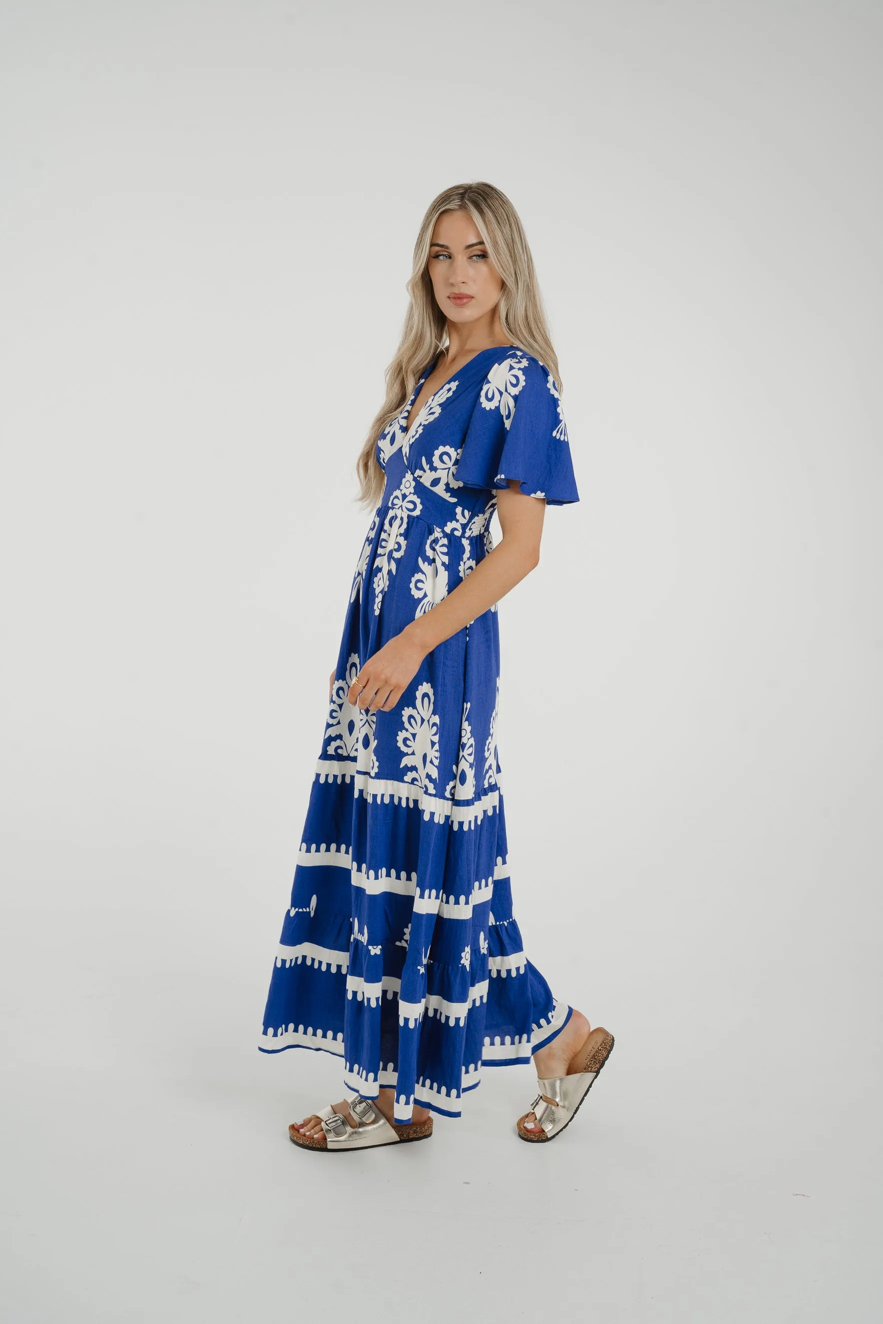 Ally Printed Dress In Royal Blue