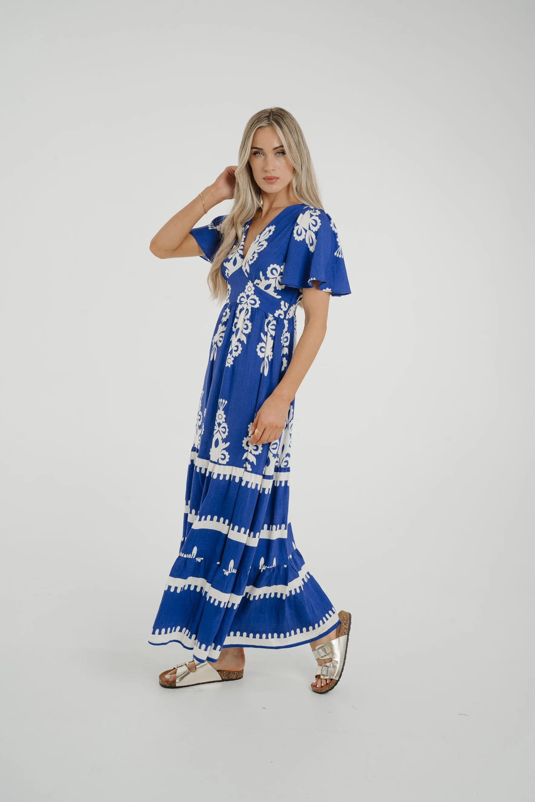 Ally Printed Dress In Royal Blue