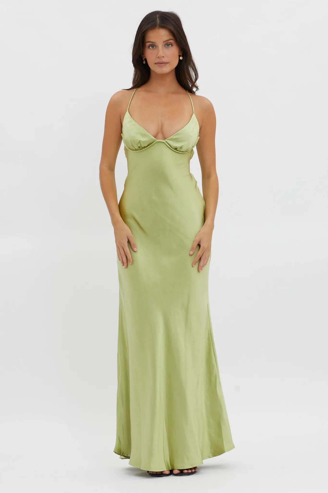 Alora Tie-Up Back Maxi Dress Olive