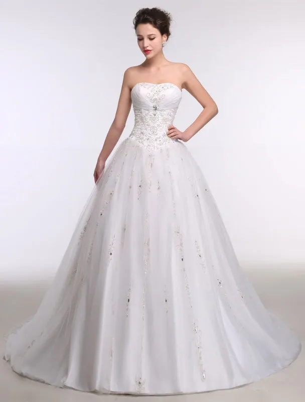 Ball Gown Wedding Dress Sweatheart Strapless Embroidered Beading Sequins Bridal Gown Chapel Train Bridal Dress