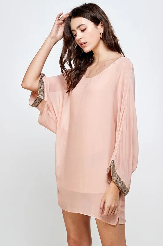 Beaded Sleeve Band Kimono Dress Top