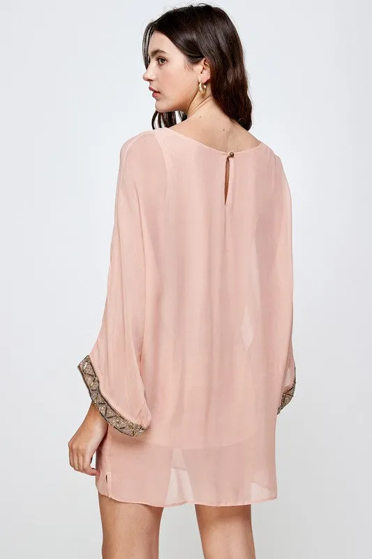 Beaded Sleeve Band Kimono Dress Top