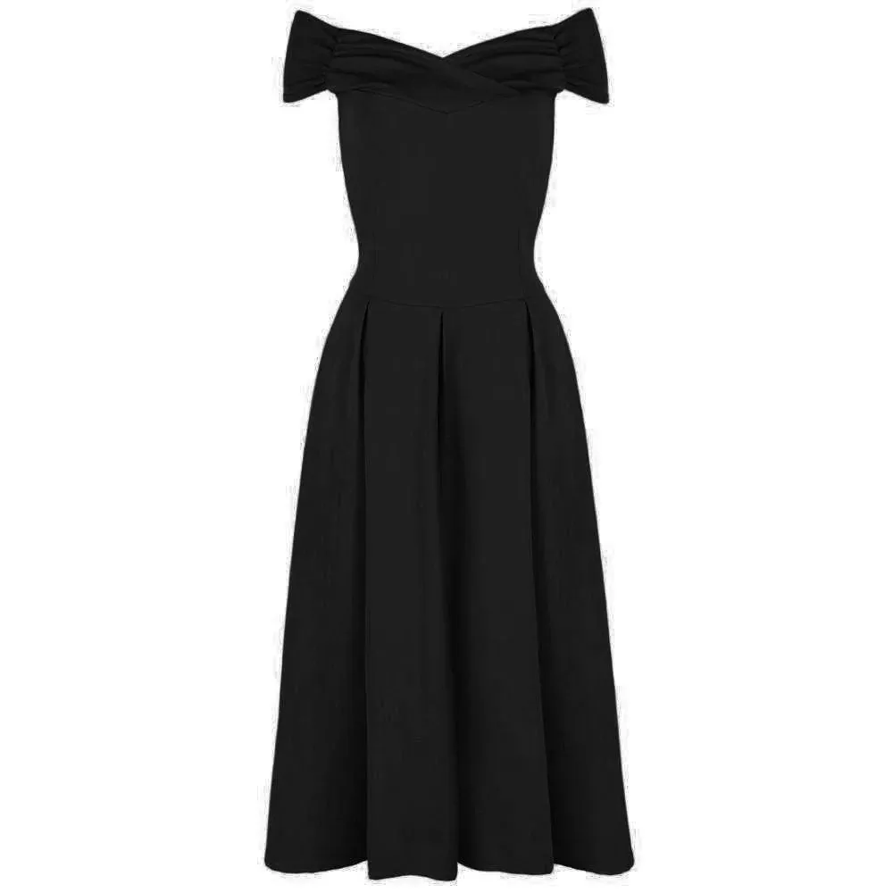 Black Crossover Vintage Bardot 50s Swing Dress