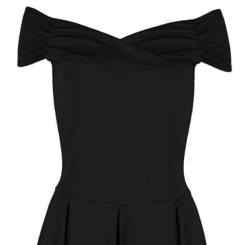 Black Crossover Vintage Bardot 50s Swing Dress