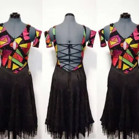 Black Latin Sponsored Dress with Multicolor Top