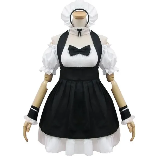 Black White Shoulder-less Bow Maid Dress SD00875