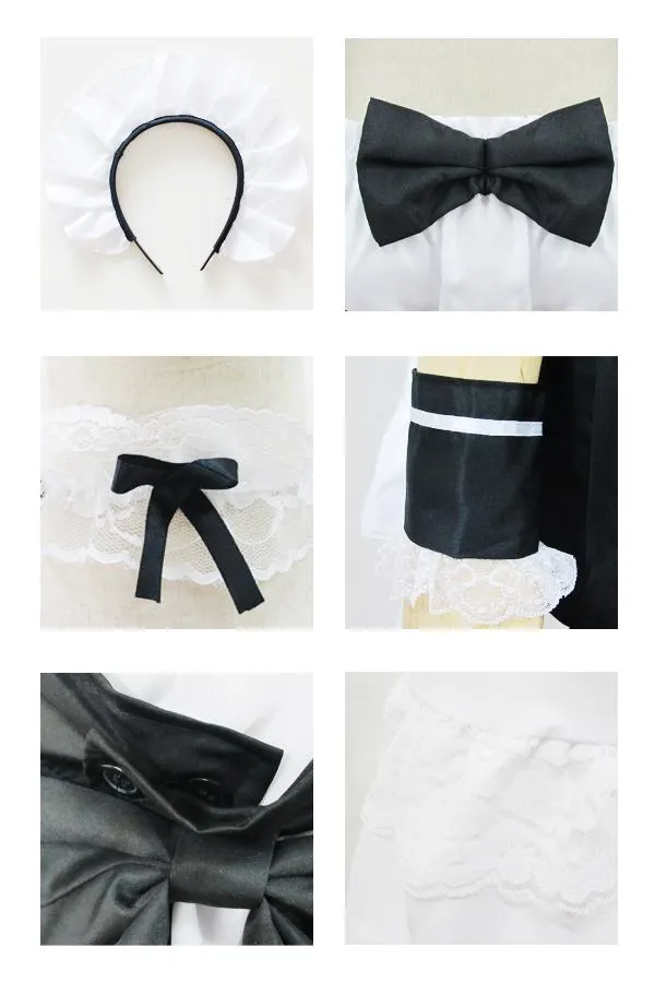 Black White Shoulder-less Bow Maid Dress SD00875