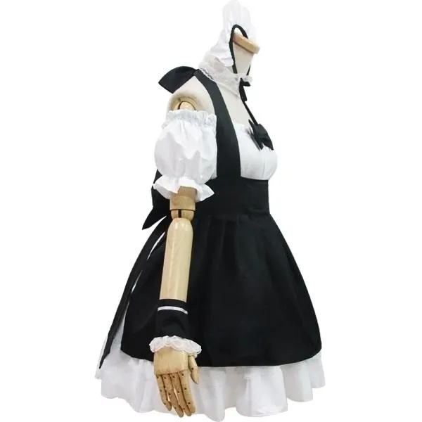 Black White Shoulder-less Bow Maid Dress SD00875