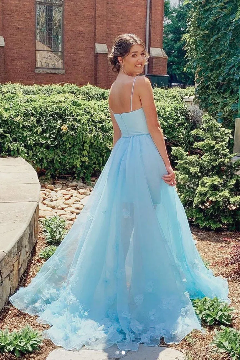 Blue tulle long prom dress blue formal dress