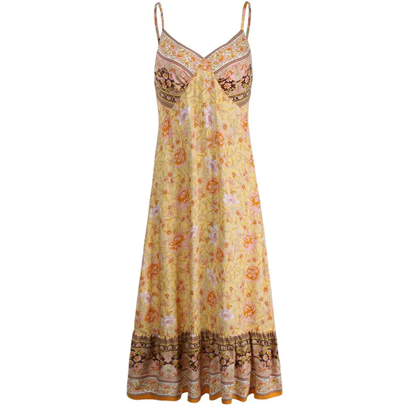 Bohemian Sling Crushed Flower Maxi Dress