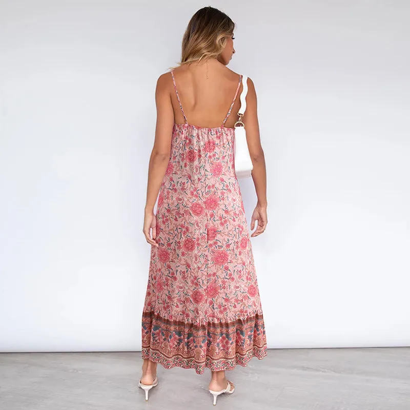 Bohemian Sling Crushed Flower Maxi Dress