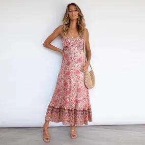 Bohemian Sling Crushed Flower Maxi Dress