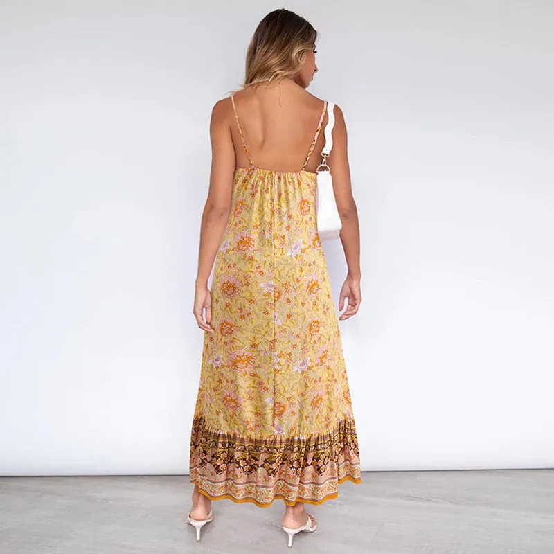 Bohemian Sling Crushed Flower Maxi Dress