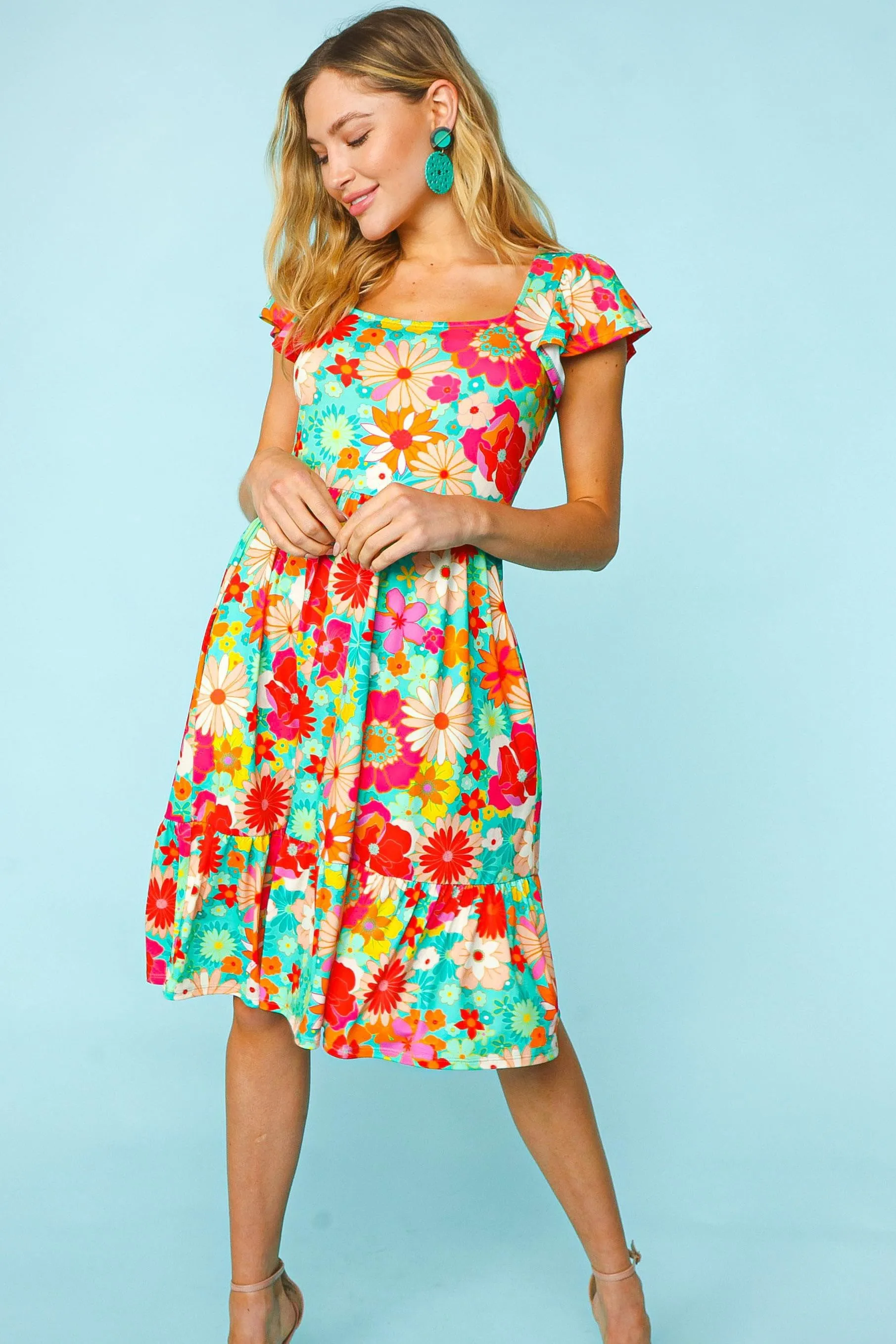 Charming Haptics Floral Milkmaid Dress Outfit for Women - Square Neck, Short Sleeve, Perfect Summer Style