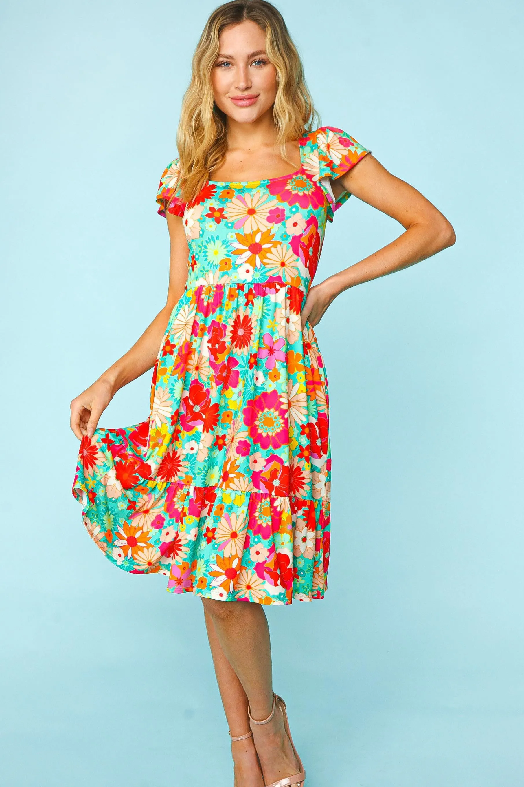 Charming Haptics Floral Milkmaid Dress Outfit for Women - Square Neck, Short Sleeve, Perfect Summer Style