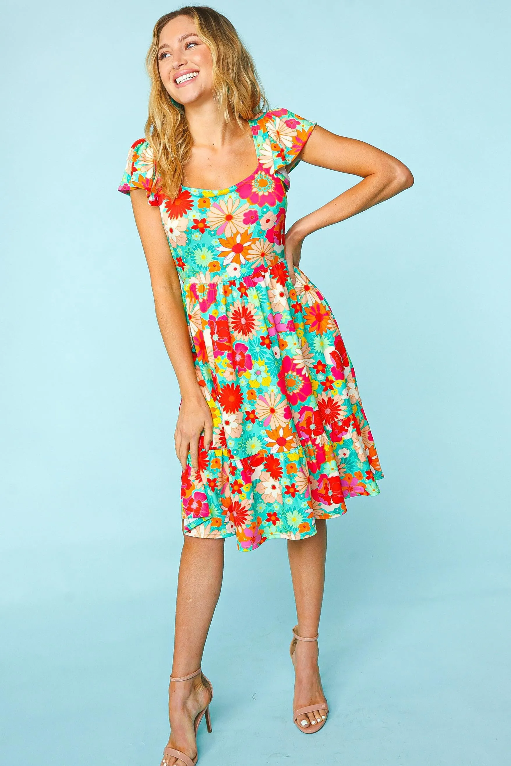 Charming Haptics Floral Milkmaid Dress Outfit for Women - Square Neck, Short Sleeve, Perfect Summer Style