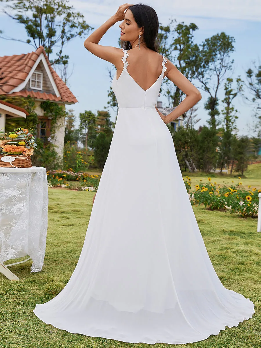 Chiffon High Split Spaghetti Strap Appliques Wedding Dress