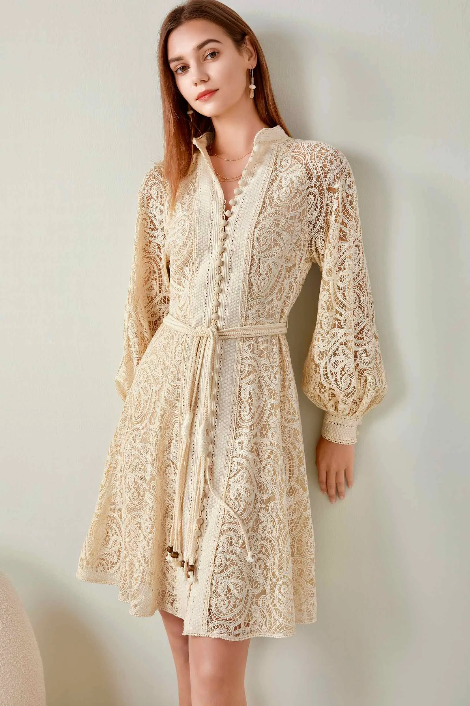 Clementine Lace Mini Dress - Antique Lace