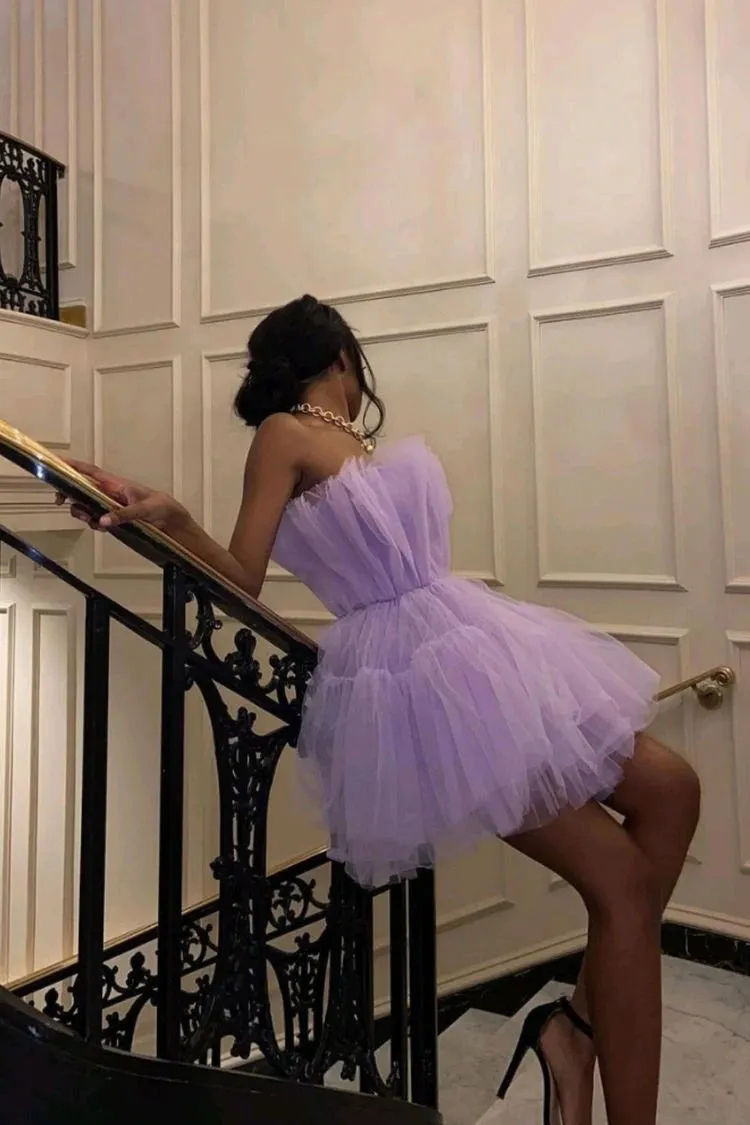 Cute Strapless Tulle Short Homecoming Dresses