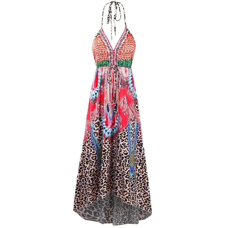 Deep V-neck Animal Printed Maxi Dress