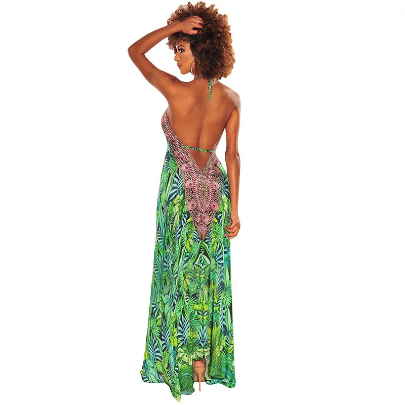 Deep V-neck Animal Printed Maxi Dress