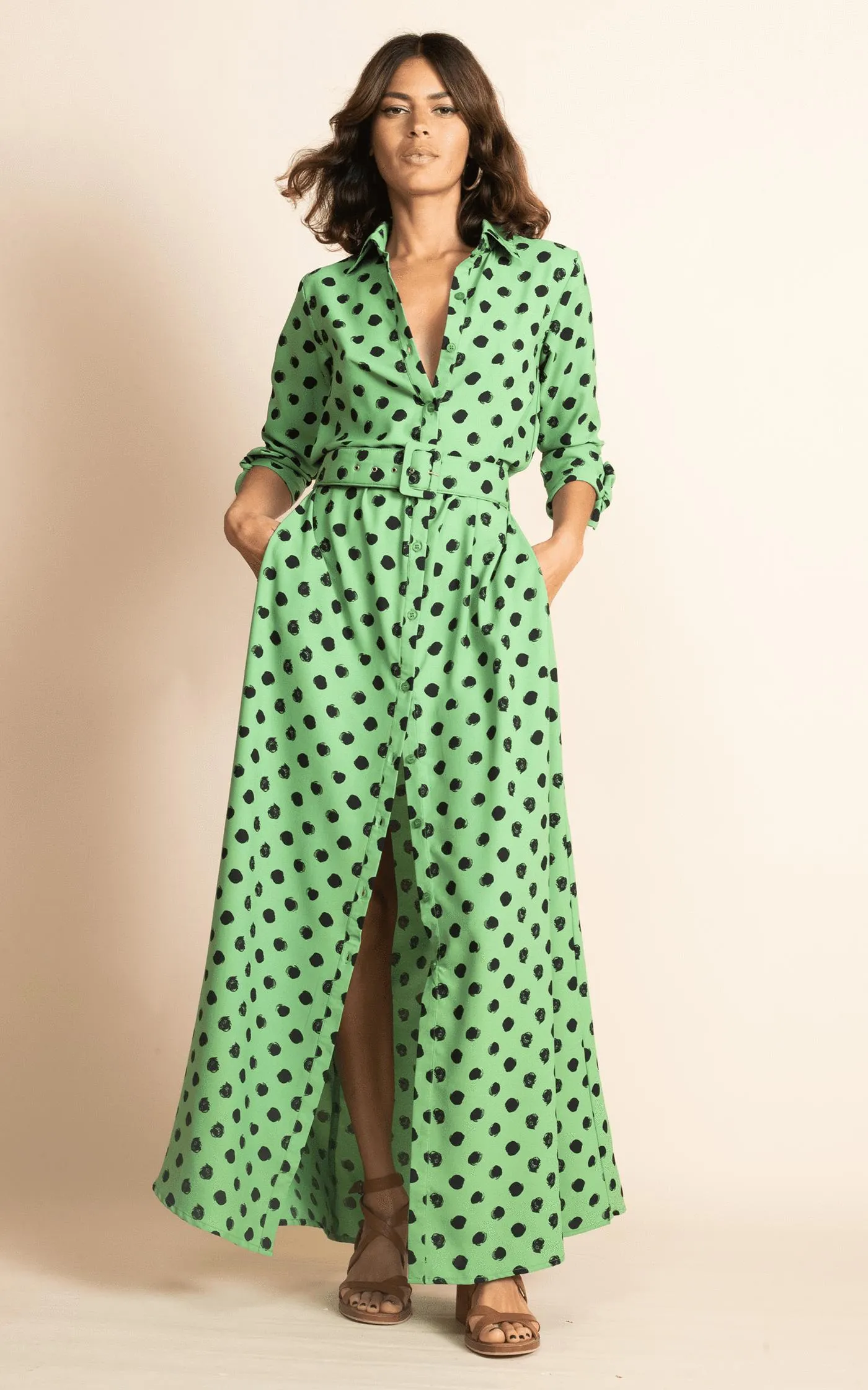 Dove Dress Green Dotty