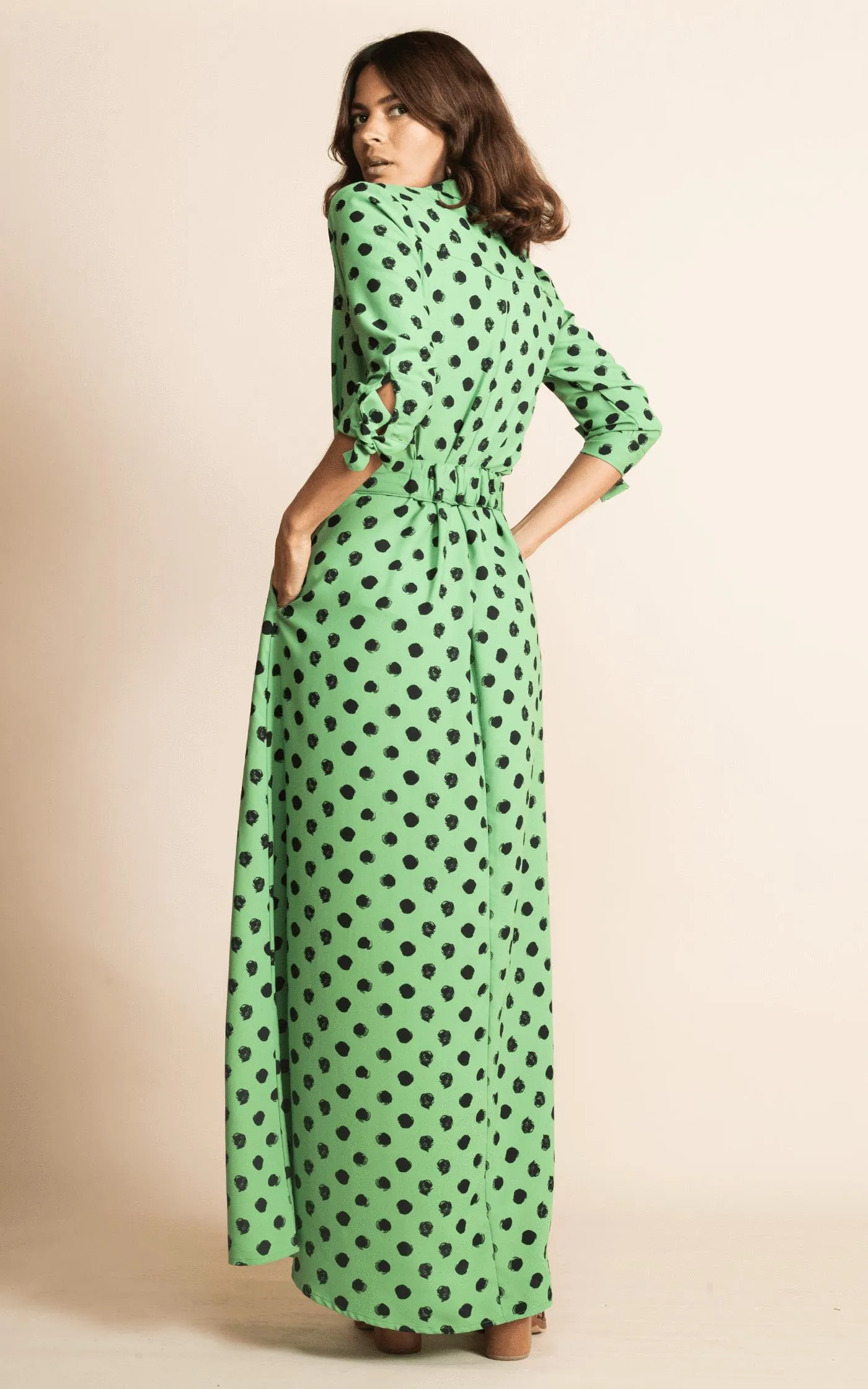 Dove Dress Green Dotty