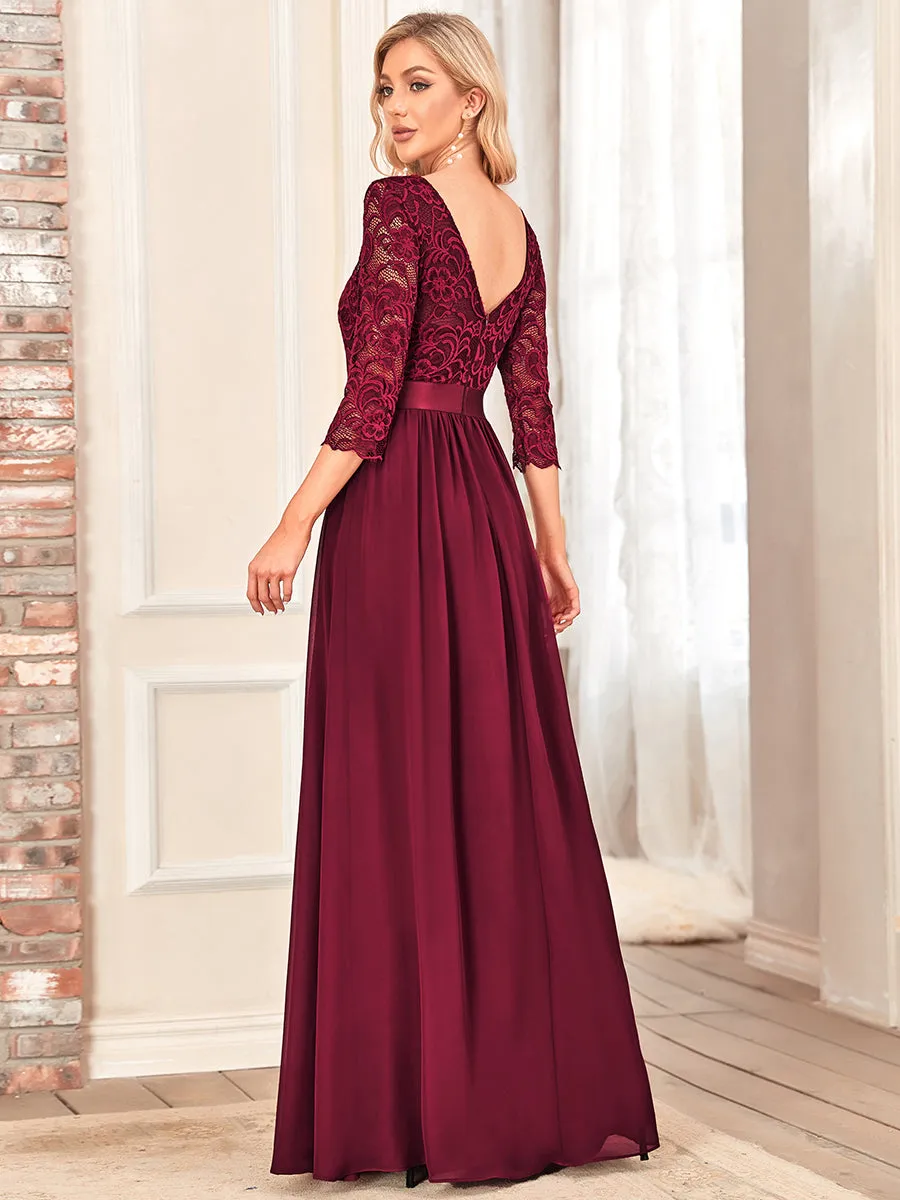 Elegant Empire Waist  Bridesmaid Dresses with Long Lace Sleeve