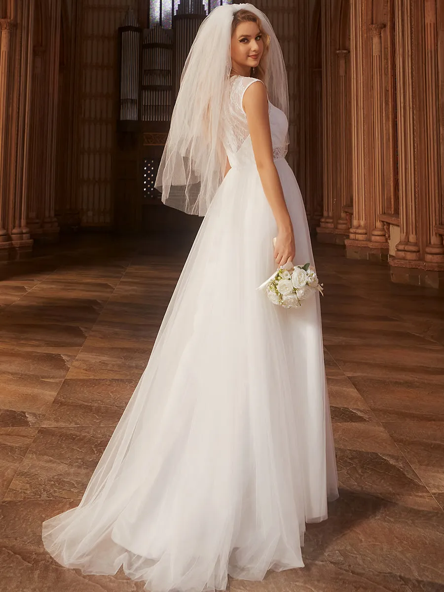 Elegant Hollow Lace Round Neck Wedding Dresses