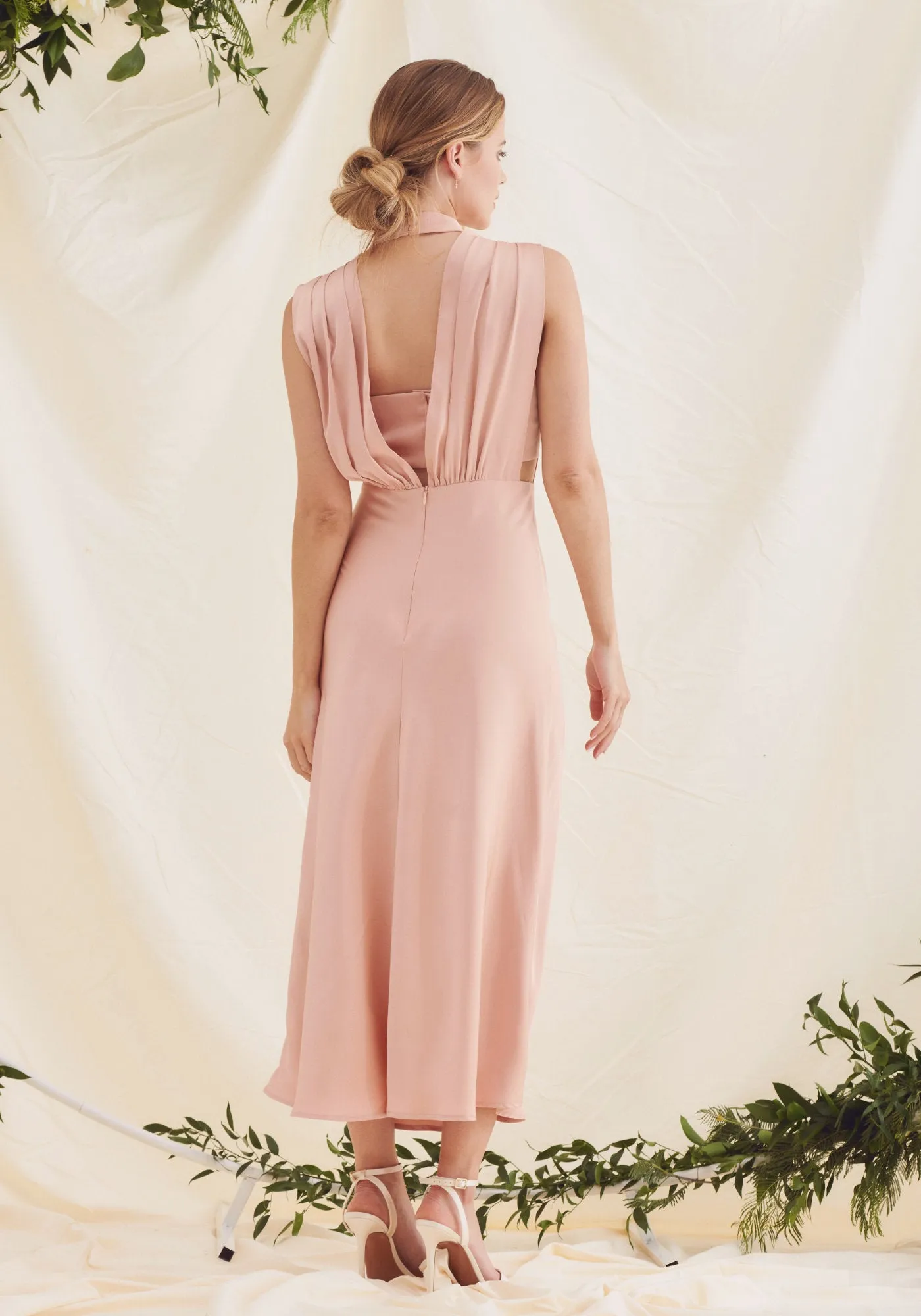 Elle Satin Midi Dress - Rose Pink