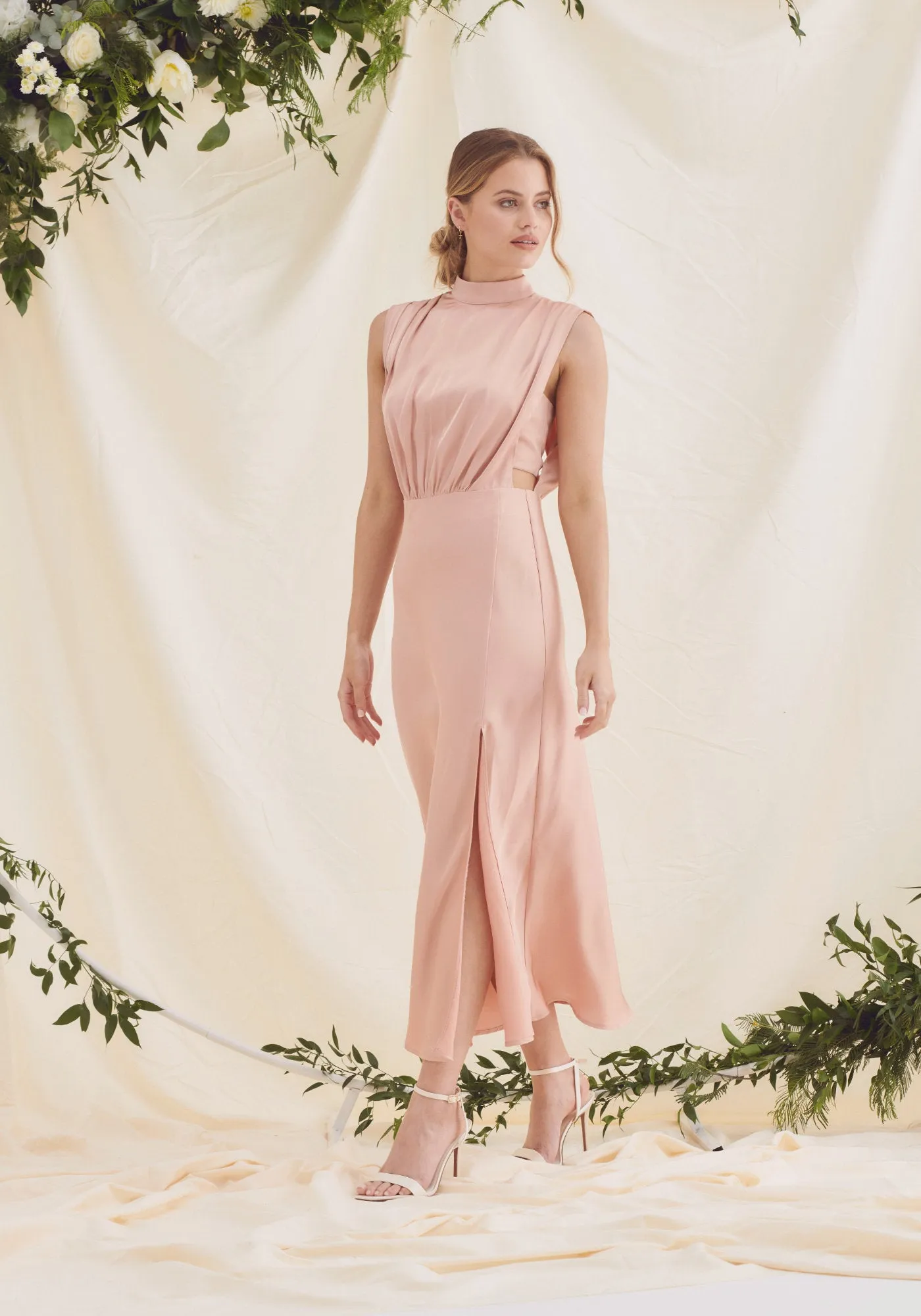 Elle Satin Midi Dress - Rose Pink