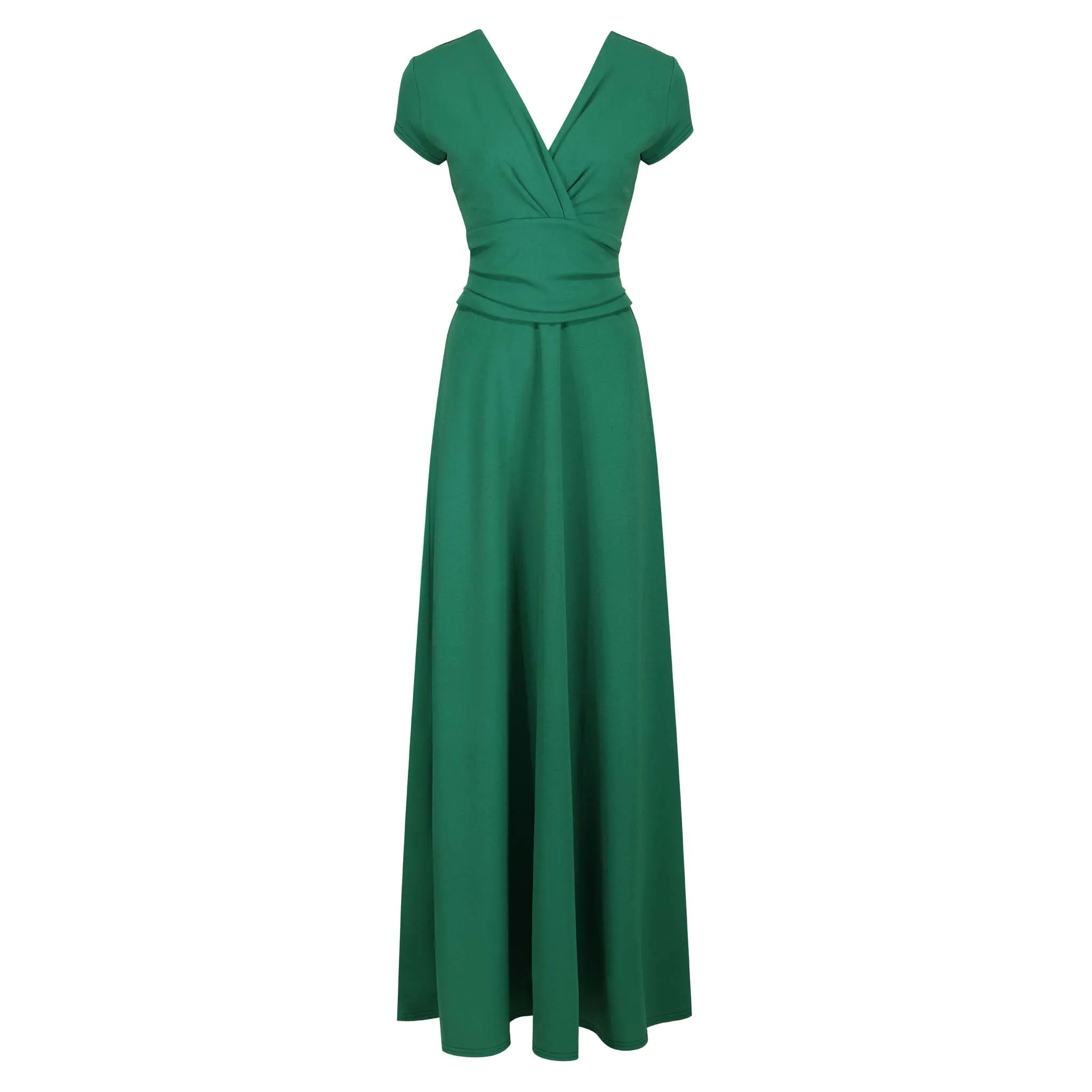 Emerald Green V Neck Cap Sleeve Maxi Dress